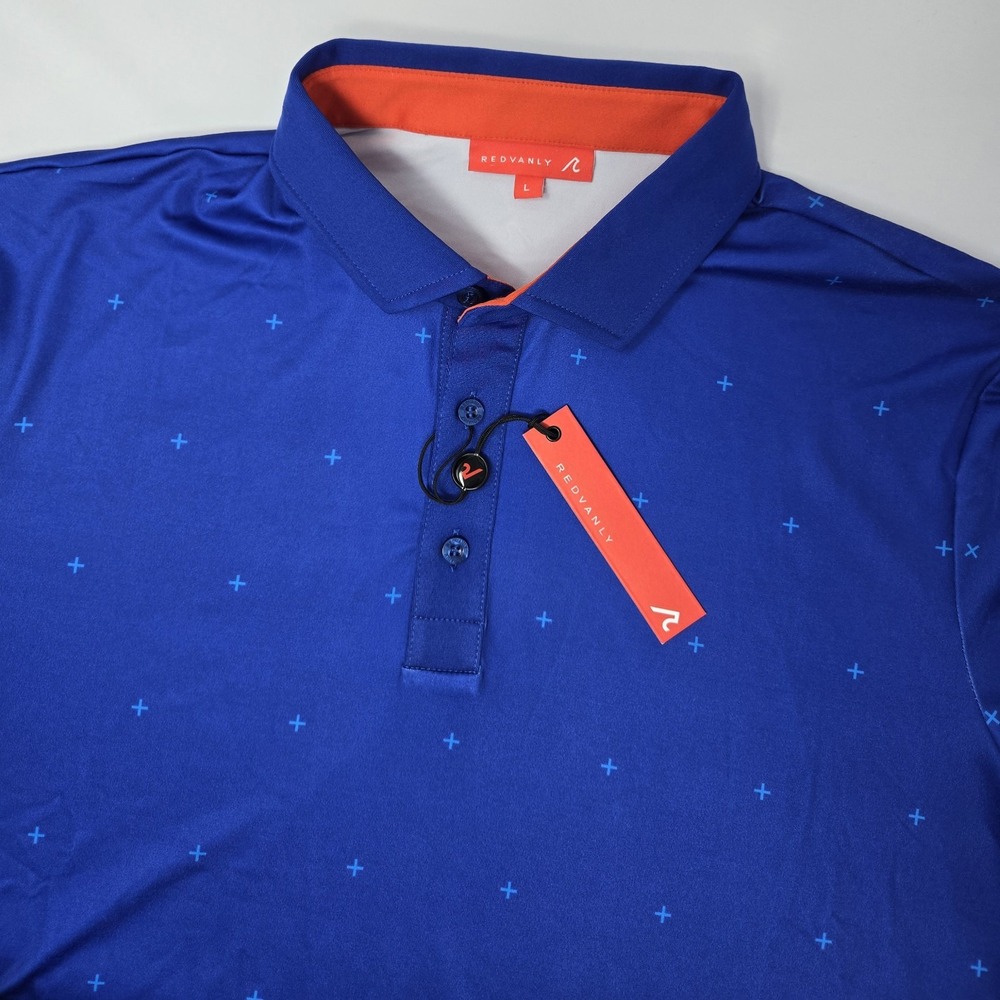 Redvanly Polo Shirt Men's Large Blue X Print Short Sleeve Golf Classic‎ Casual